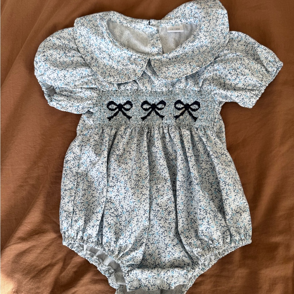 Vintage Inspired Collared Baby Onesie with Bow Details
